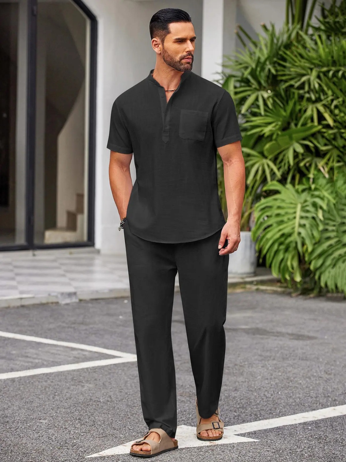 Men’s Black Cotton Two-Piece Set